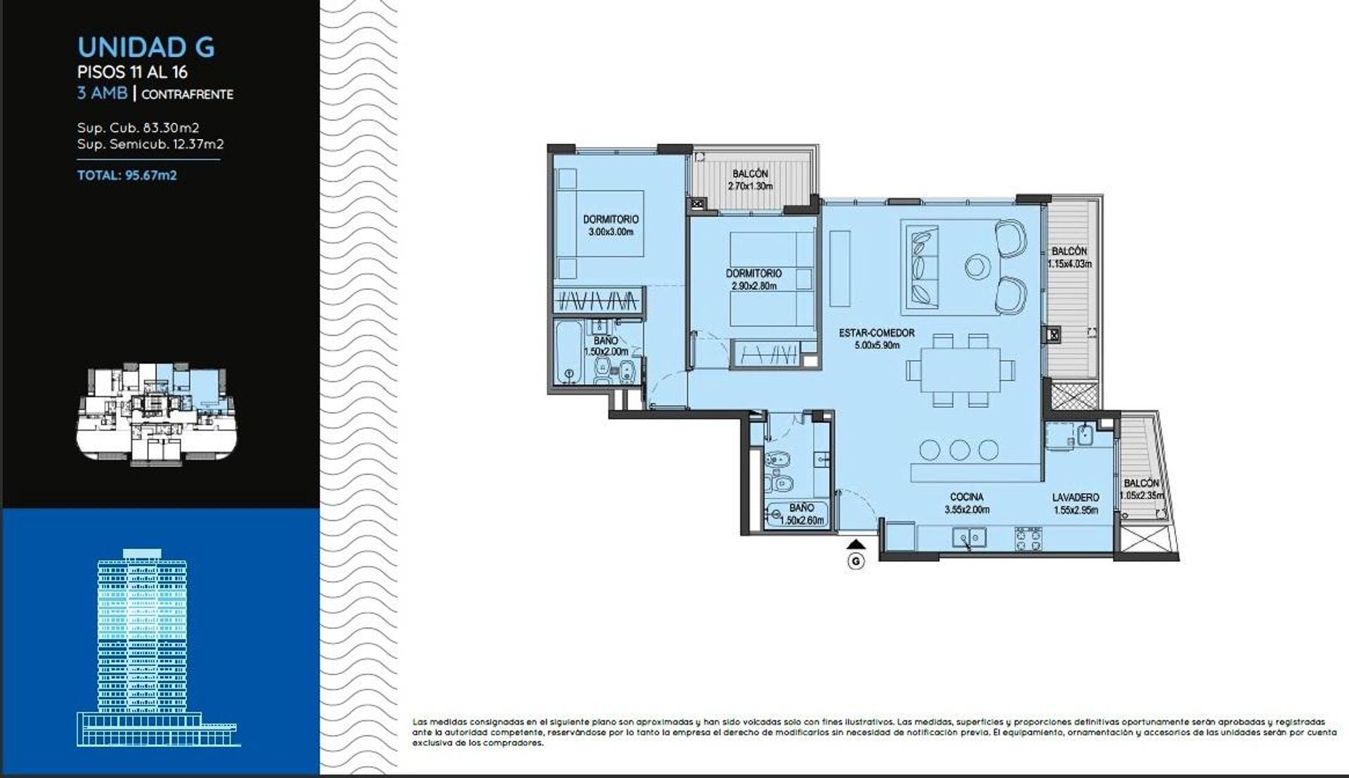 Vende tres amb en Brickell Boulevar Tigre Piso 12