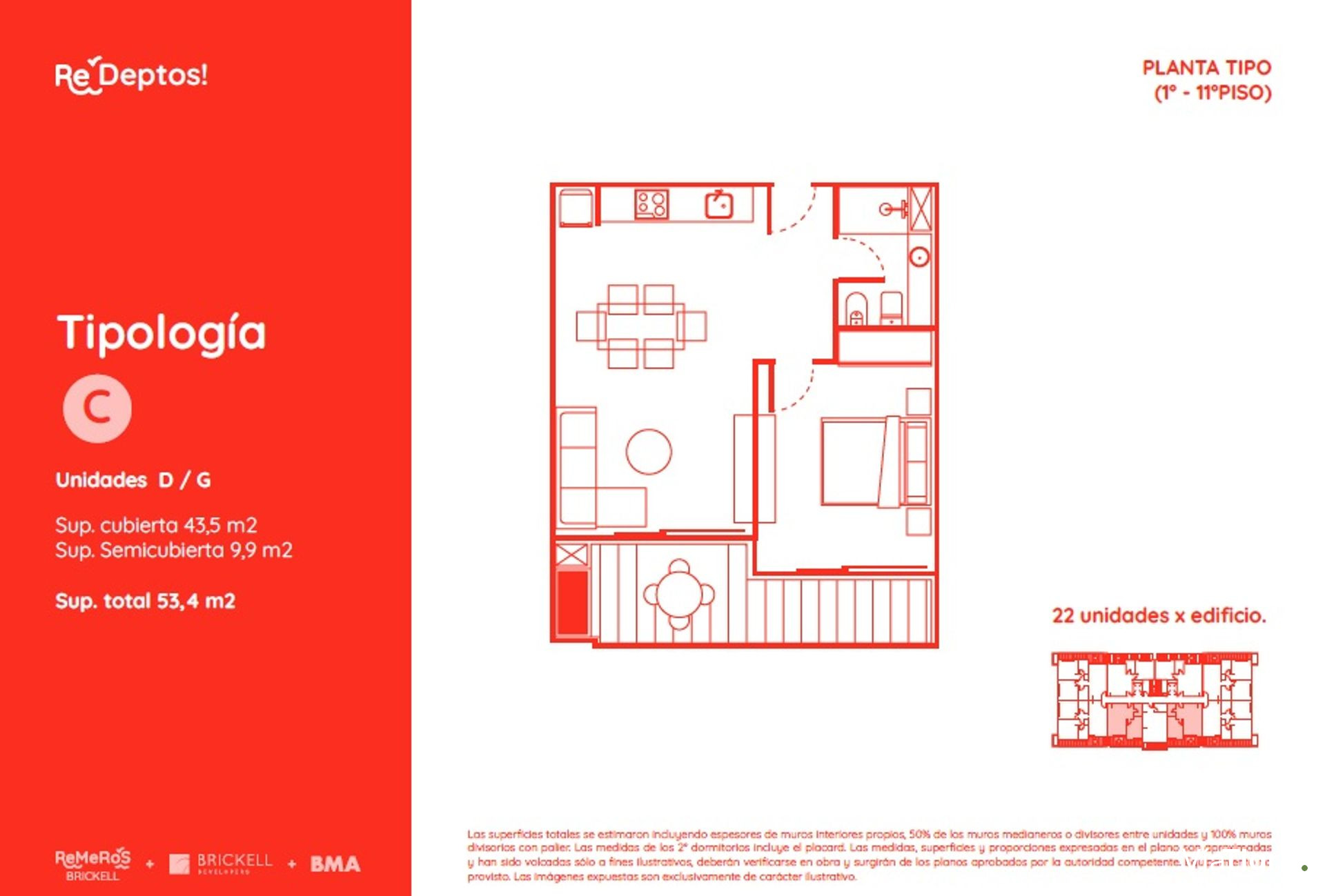 Vende Dos amb. Brickell Remeros balcón pileta sum