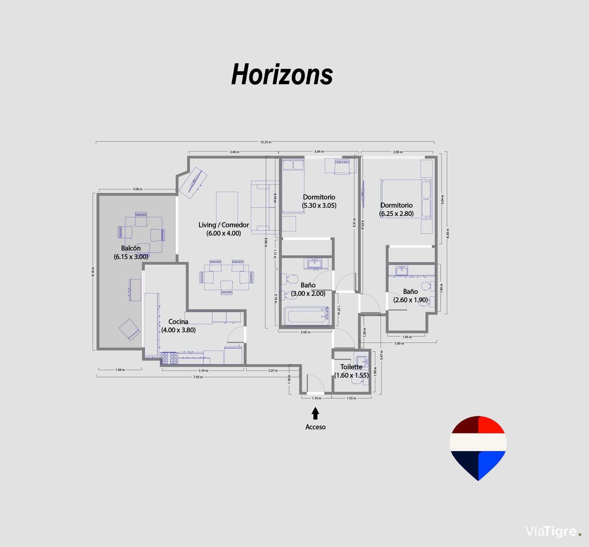 3 ambientes Horizons vista Rio Vicente Lopez