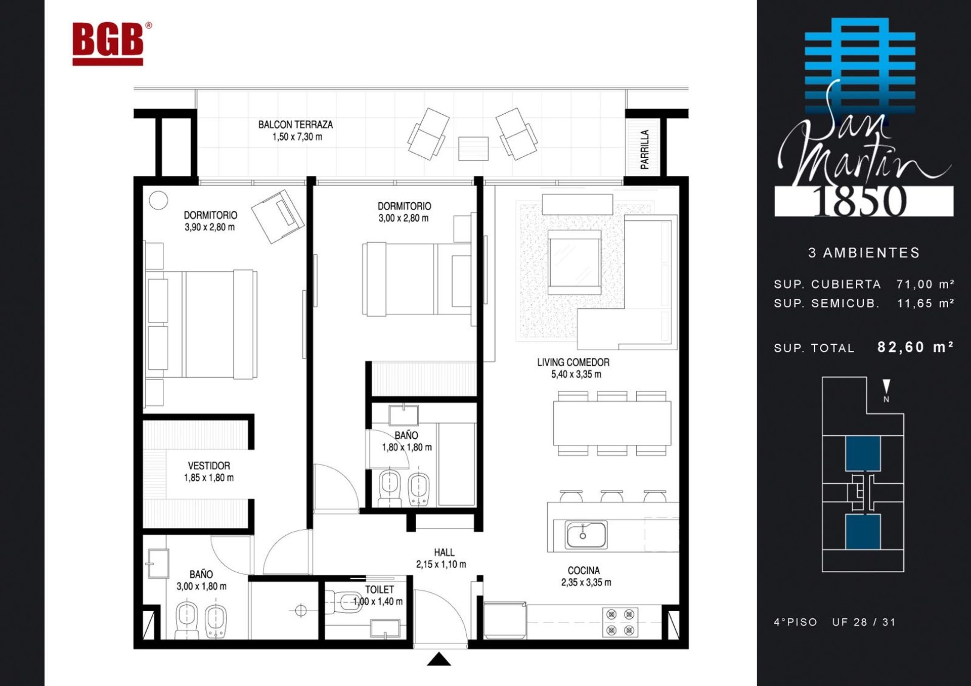 Venta departamento 3 amb en Florida c/balcon tza