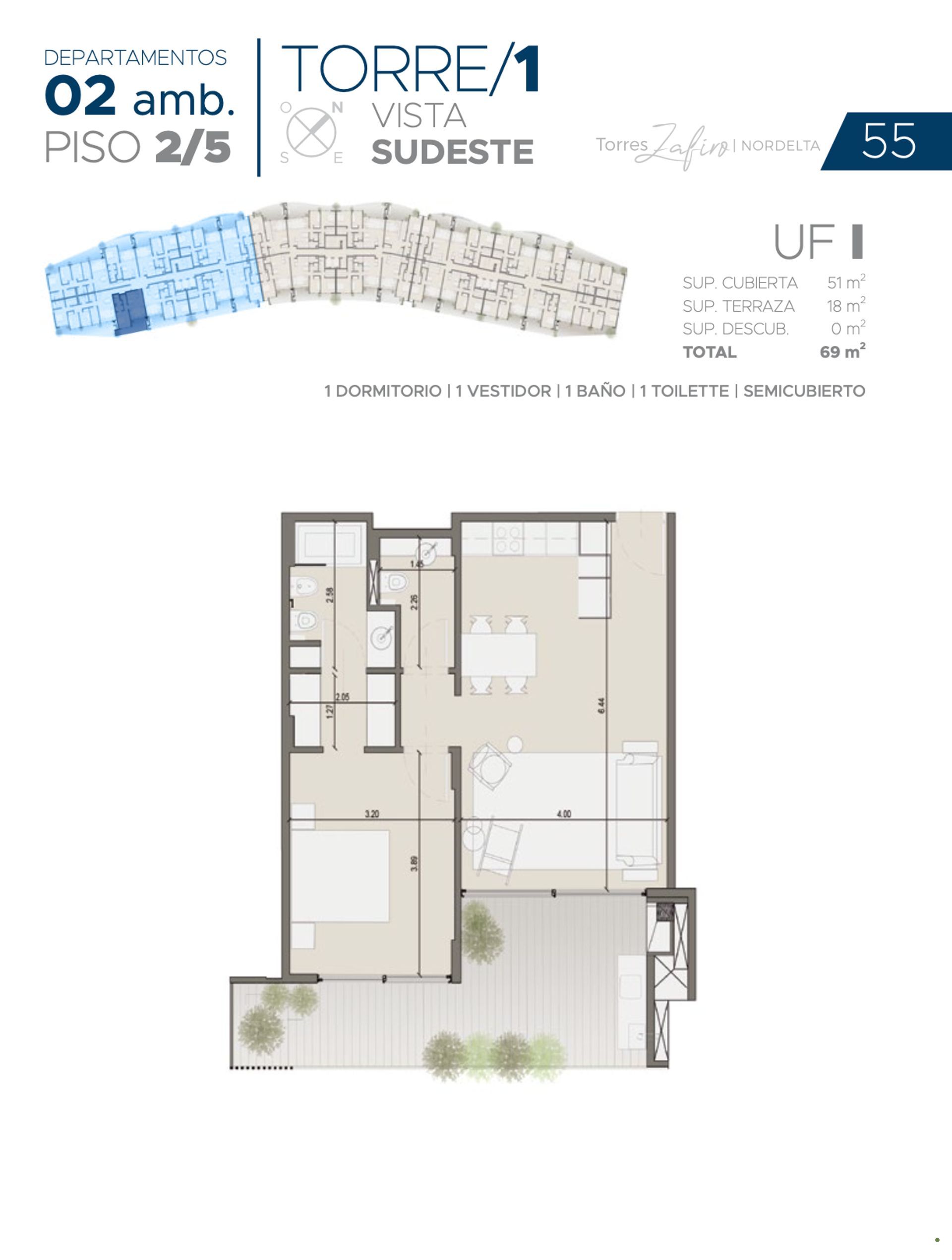 Departamento 2 ambientes Venta Zafiro Nordelta